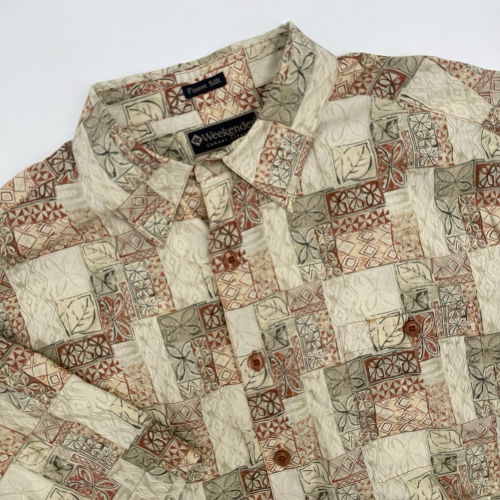 Weekender Shirt Mens Extra Large Brown Hawaiian‎ Short Sleeve Button Up Silk VTG